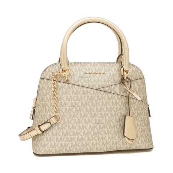 Michael Kors Jet Set Medium Logo Dome Satchel Crossbody Pale Gold Nwt $458 - Picture 1 of 6